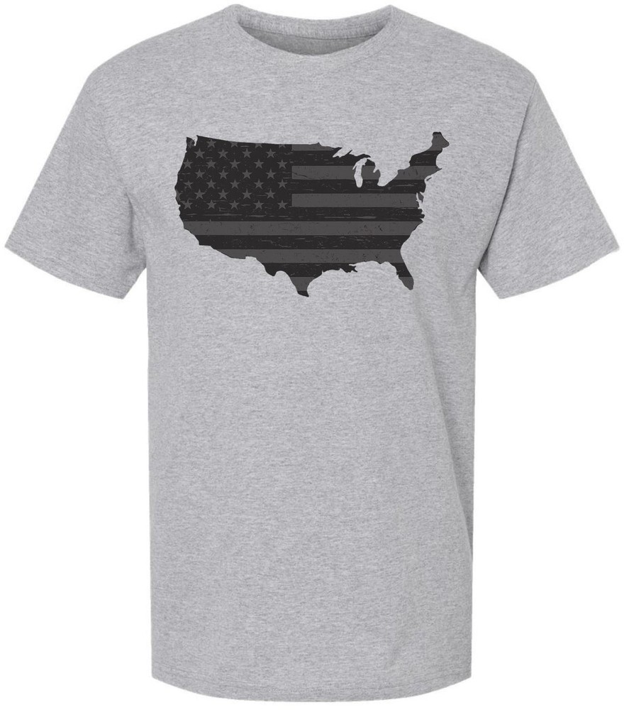 American Flag Distressed USA Map Printed T-Shirt US Outline Graphic Tee