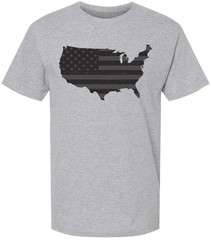 American Flag Distressed USA Map Printed T-Shirt US Outline Graphic Tee