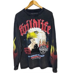 Vintage Rare PacSun Motorcycle Style Eagle Flames Long Sleeve Shirt Size M Black