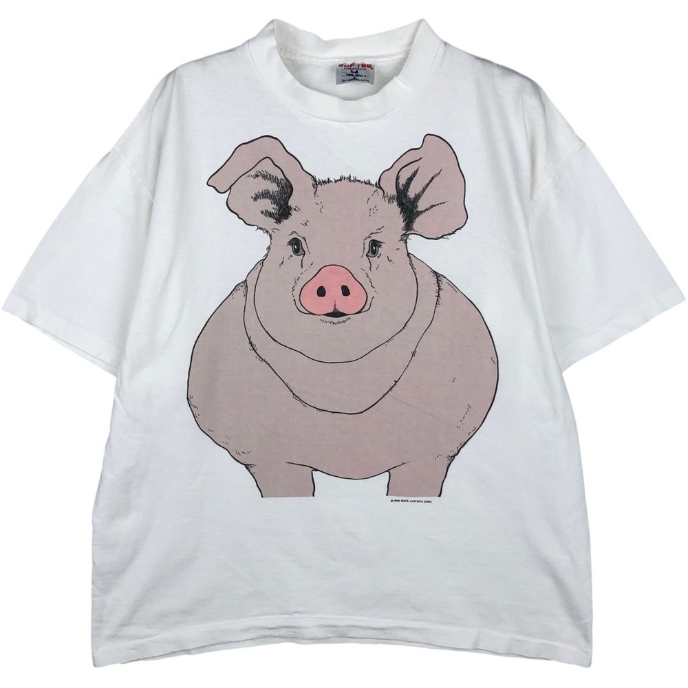 Vintage 90’S SOF TEE Pig Pattern Animal T-Shirt Made in USA Men’s XL equivalent