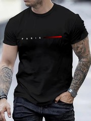 Men’s T-Shirt Summer Loose PARIS Creative Letter Print Casual Slim Fit Round