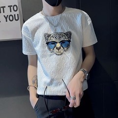 Men’s Designer Embroidered Leopard Head T-Shirt Slim Fit Casual Summer Tee