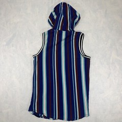 NYC Brooklyn Hooded Sleeveless T Shirt Medium Multicolor Striped Drawstring