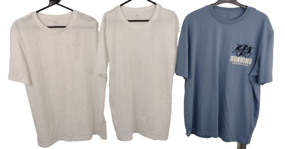 Goodmove M&S Men’s 3Pcs T-shirts Size L White & Blue Regular Fit NEW with Defect