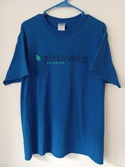 GREENWERKS COLORADO T-Shirt; Size L Blue Medical Marijuana Cannabis Dispensary