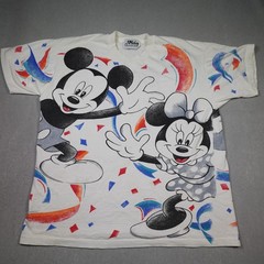 Vintage Disney Mickey Minnie Shirt Mens XL White All Over Print Jerry Leigh 90s