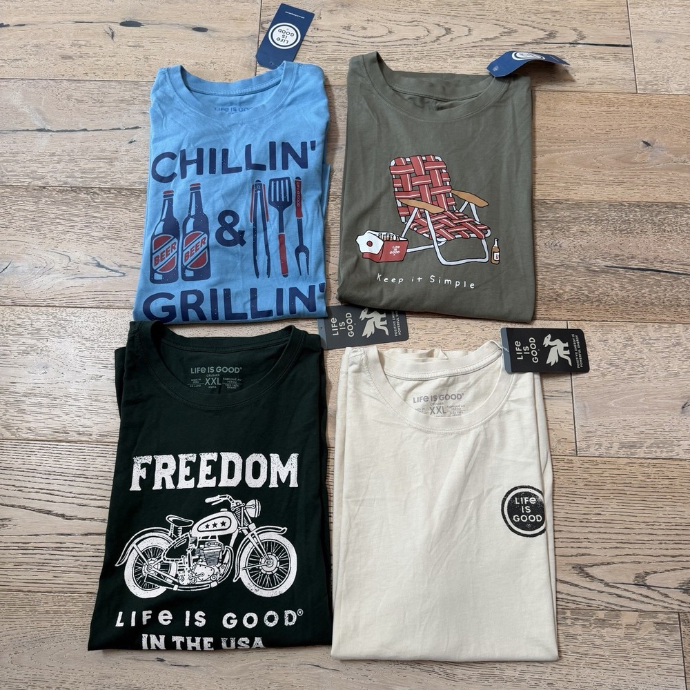NEW Life Is Good Tshirt Lot 4 Men’s XXL L Short Sleeve Crusher Tee 100% Cotton