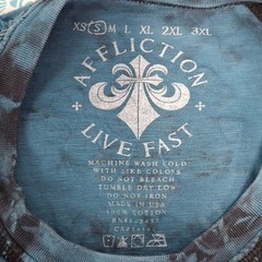 Affliction Live Fast Long Sleeve Tee Small Blue Crystal Wash Y2K Grunge