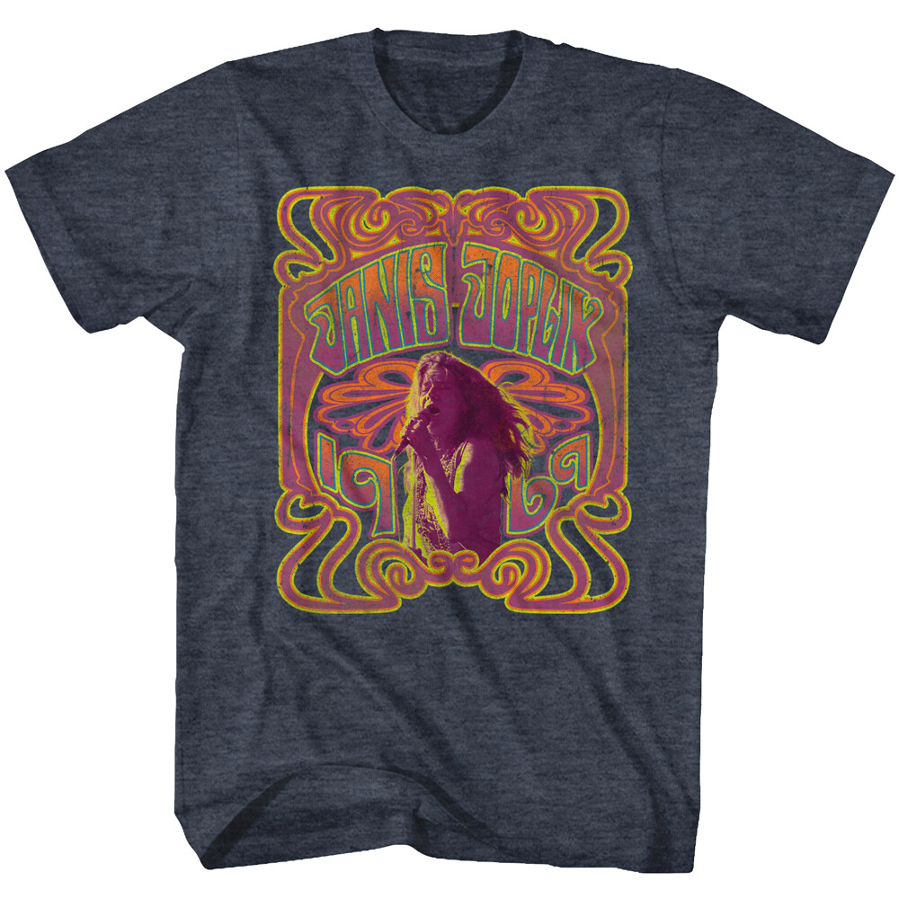 Janis Joplin T Shirt Psychedelic Design Collage Singer Navy Heather Licensed