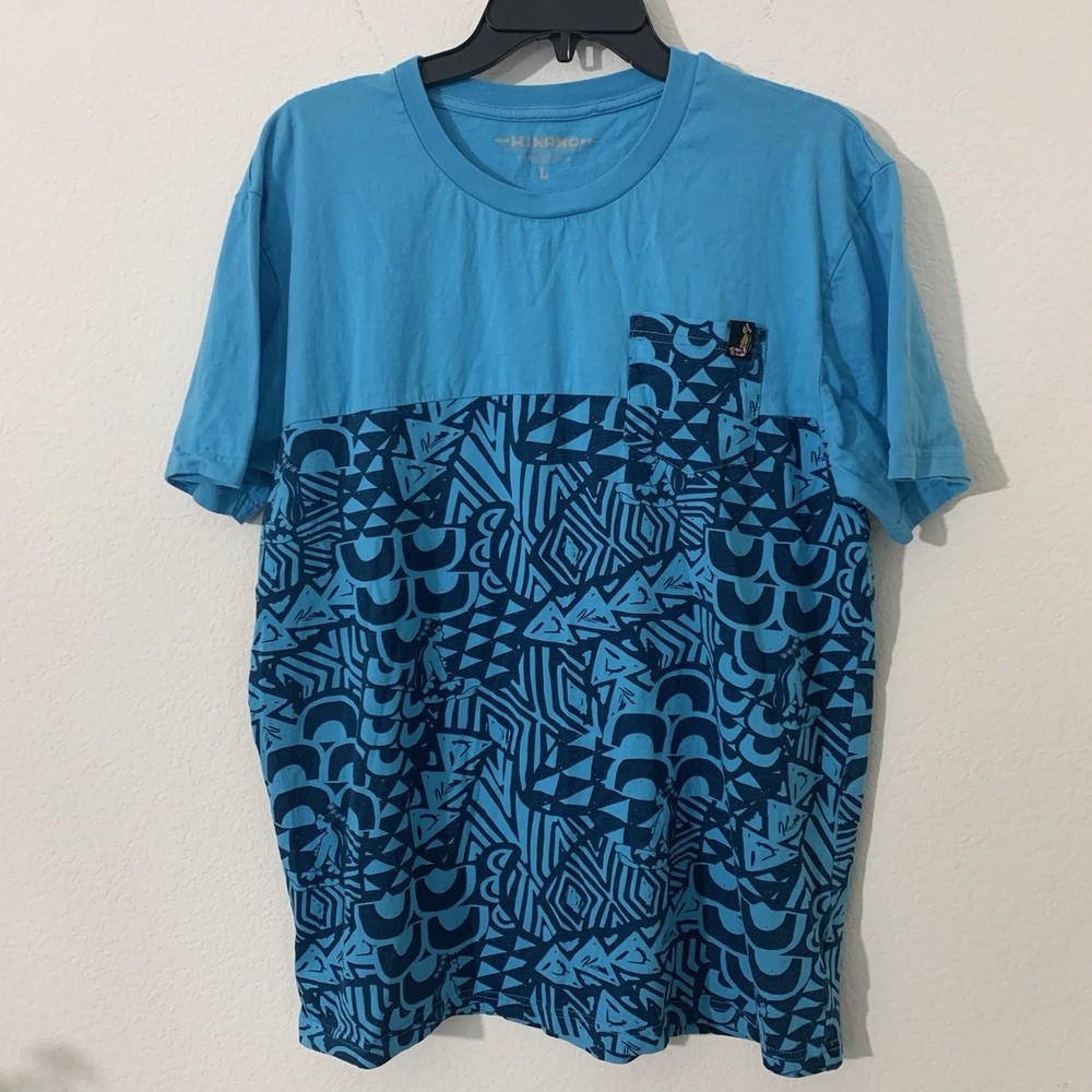 Hinano Tahiti Shirt Men’s L Blue Graphic Print Pocket Short Sleeve