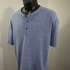 Banana Republic Henley Mens XXL Blue Short Sleeve Linen Blend Heathered Casual
