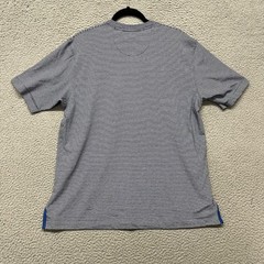 Left Coast Tee Shirt Mens L Blue Striped V Neck Cotton Peru Preppy Classic