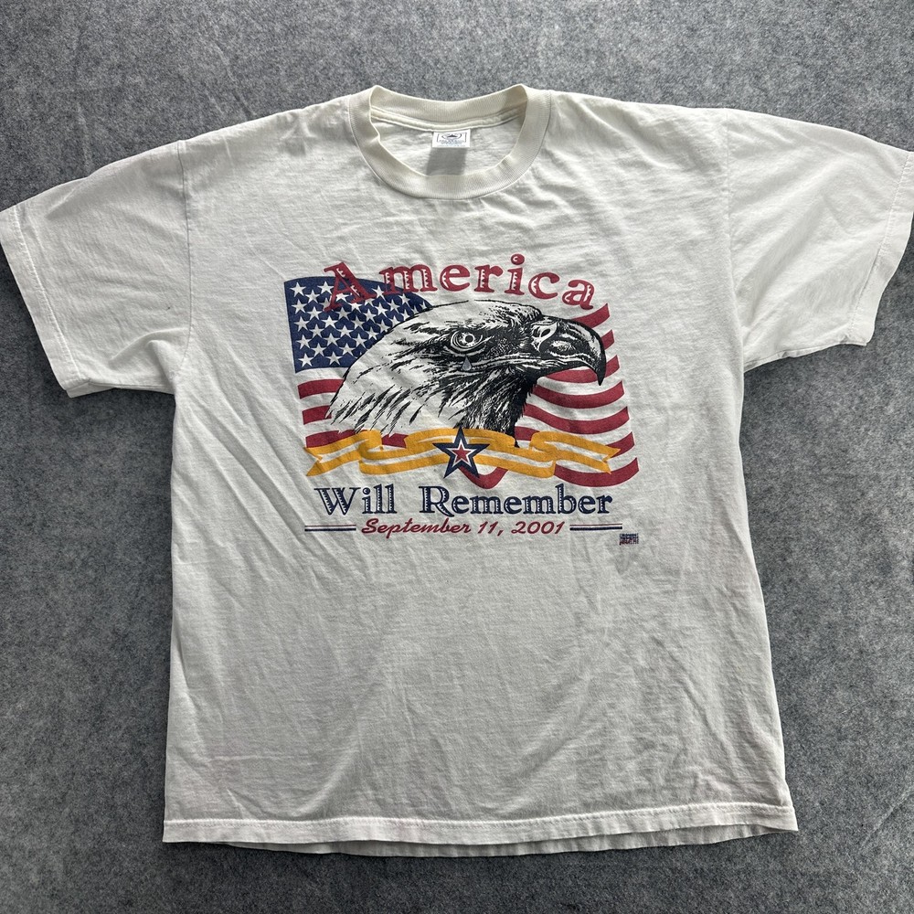 Vintage America Will Remember Shirt Mens Large 9/11 Patriotic Bald Eagle 2000s