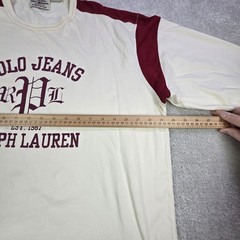 VTG Ralph Lauren Polo Jeans Co Jersey Shirt Men XL Cream Burgundy Logo Spellout