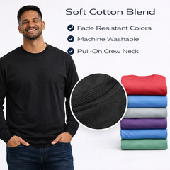 BILLIONHATS Mens Long Sleeve Colorful T-Shirts, 100% Cotton -Crew Neck Bulk Tees