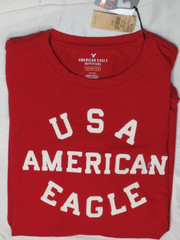 AMERICAN EAGLE MEN S RED LS TEE ACTIVE FLEX STRETCH USA FELT LOGO AEO NEW NWT