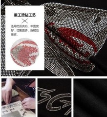New Men Fashion Diamond Shark Rhinestones Luxury Black White T-Shirt