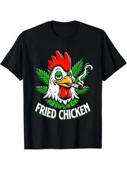 1pc Men’S Cotton T-Shirt with Fried Chicken and Weed Leaf Print, Casual Round Ne