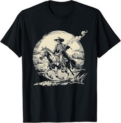 Skeleton Horse Rider Western Graphic Tee Cowboy Rodeo Saloon T-Shirt