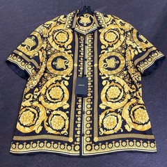 VERSACE Printed Silk Twill Shirt Men’s Size L Gold/Black