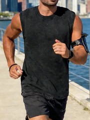 Mens Tank Tops Summer Sleeveless Muscle Shirts Cotton Loose Fit Tee Shirts(Bl…