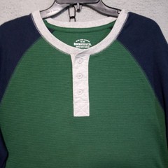 Roebuck Co Shirt Mens Waffle Knit Henley Large Tall Green Color Block Thermal