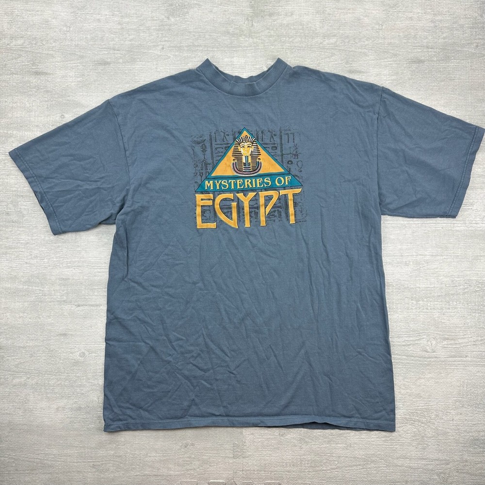 Vintage Mysteries Of Ancient Egypt Shirt Adult XL Blue Documentary Movie Sphynx