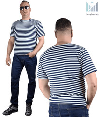 Dark Blue Sailor TShirt Striped Short Sleeved Telnyashka Тельняшка (L)