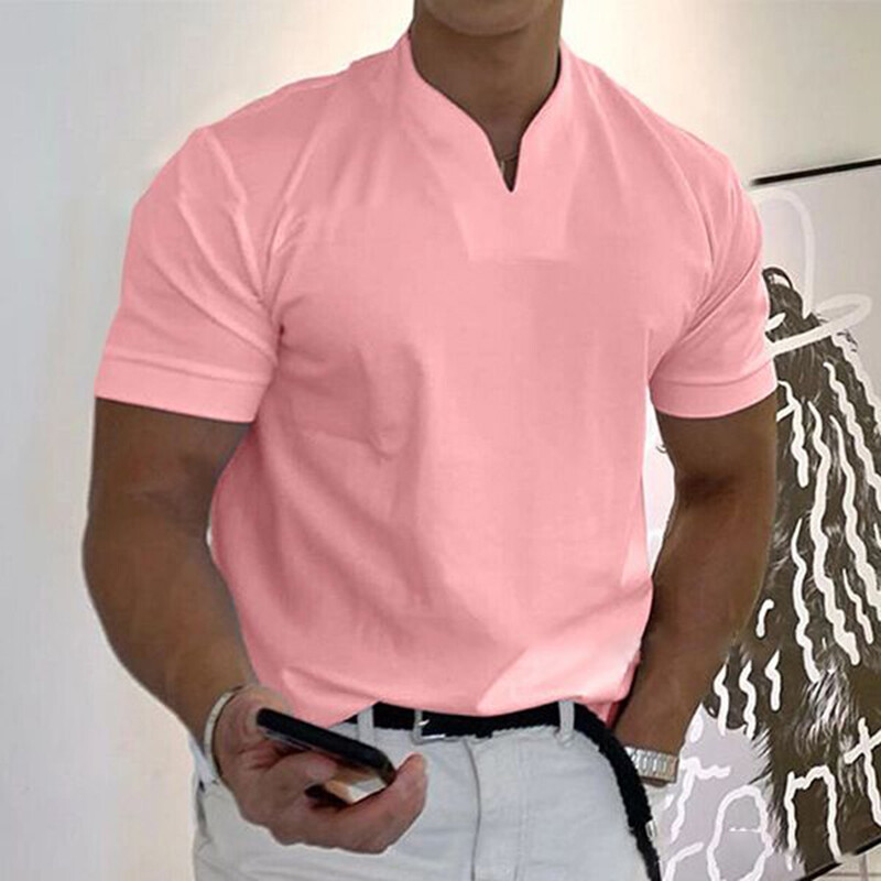 Mens Short Sleeve Shirts Summer Solid Loose Casual Dress Shirt Blouse Tops
