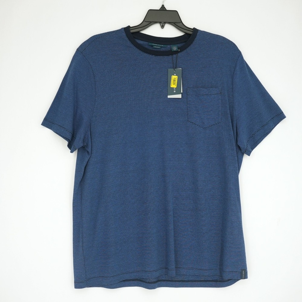 Perry Ellis Men’s Short-Sleeve Shirt XL Blue Black Striped Pocket NWT