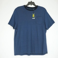 Perry Ellis Men’s Short-Sleeve Shirt XL Blue Black Striped Pocket NWT