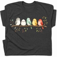 Watercolor Birds Branch T-Shirt Cute Bird Family Spring Tee