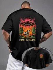 UFO Cow, Flying Saucer Cow Double-Sided Print Men’s Fashion Trendy T-Shirt