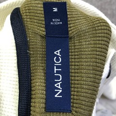 Nautica Shirt Mens Medium White Thermal Mock Neck Henley Long Sleeve Nautical
