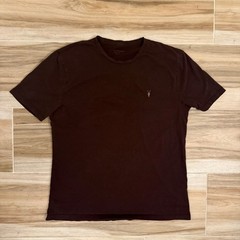 AllSaints Brace Tonic Crew T-Shirt Mens XL Brown Cotton Ramskull Logo MD131G