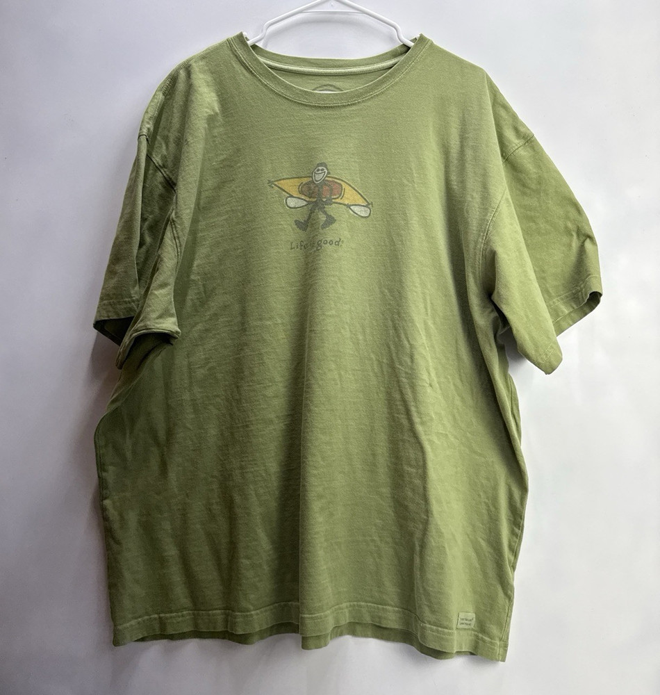 Life is Good Men’s Green Stick Figure Graphic Crew Neck Cotton T-Shirt