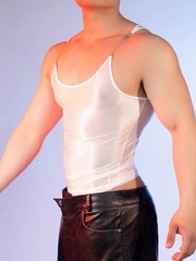 Sexy Men Oil Glossy Shiny Smooth Strap Sheer See Through Tops High Elastic Tank