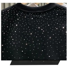 New Men Women Luxury Diamond Rhinestones Black White T-Shirt High Quality