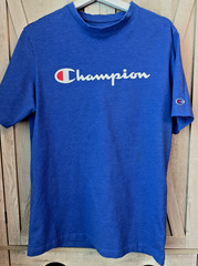Champion Heather Blue Script Logo Graphic T-Shirt Mens Medium Y2K Retro 2000s