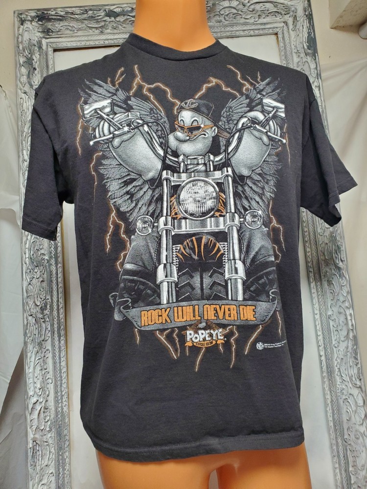 Popeye Cycle Club T Shirt Sz XS-S (Runs Smaller Than Tag) 2010 Black Motorcycle