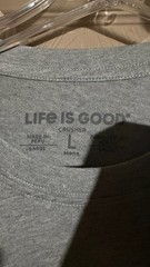 Men’s LIFE IS GOOD “PEACE. LOVE. DOGS” CRUSHER Large Grey T-SHIRT w/ YELLOW LAB