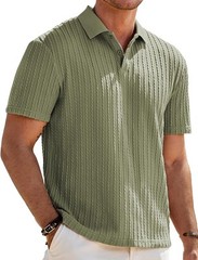 Mens Summer Casual Polo Shirt Short Sleeve Knit Stretchy Button Golf Tee Top