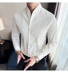 Retro Shirt Men’s Long-sleeved Spring Fashion Slim Business Casual T-shirts Tops