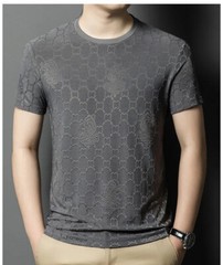 New Fashion Trend Ice Silk Breathable Summer Short Sleeve Luxury Men T-Shirt
