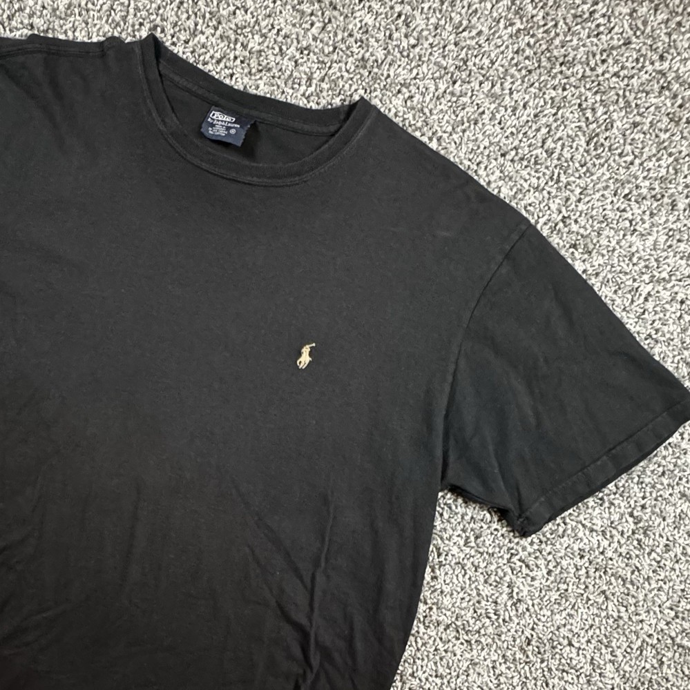 Polo Ralph Lauren Mens Medium Black Thick Crewneck Tee Shirt Tan Pony Logo VTG