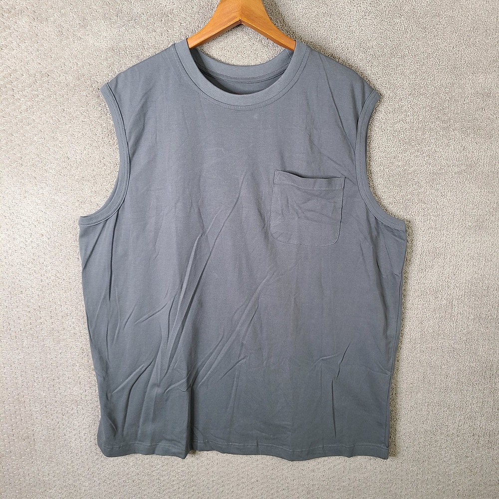 Boulder Creek Shirt Mens 2XL Big Gray Cotton Pocket Muscle Tank Top Sleeveless