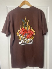 Vans Shirt Yellow Flames Dice Graphic T~ Shirt Brown Men’s Large Red Dice
