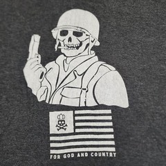 Kickin Brass For God And Country Skull Soldier Gray T-Shirt Men’s XL