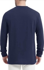 MAGCOMSEN Mens Henley Long Sleeve Casual Shirts Cotton Pocket Nevy Blue Size L