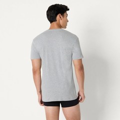 6 Pack Mens Short Sleeves 100% Cotton V-Neck Undershirt,XLarge Grey Heather/Navy